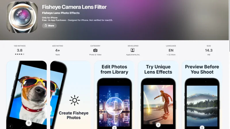mobile app showing fisheye preview