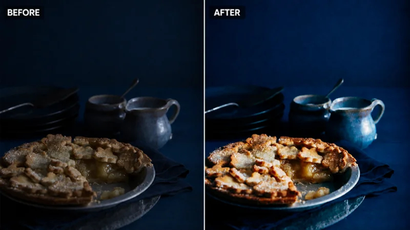 dark food photo before and after applying filter