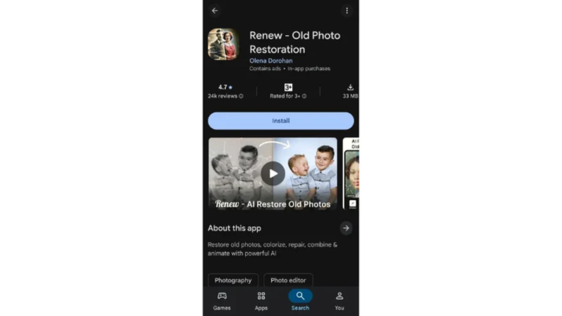 setting up renew photo app on smartphone