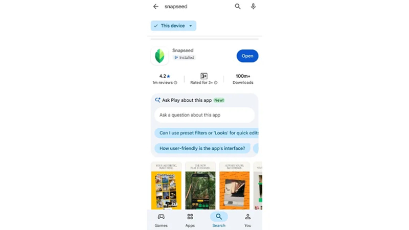 installing snapseed photo editing app on a smartphone