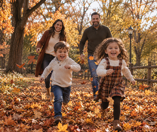 children running with parents