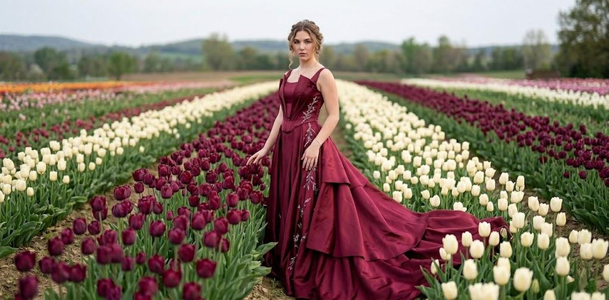 luxury editorial fashion shoot tulip garden ai photo