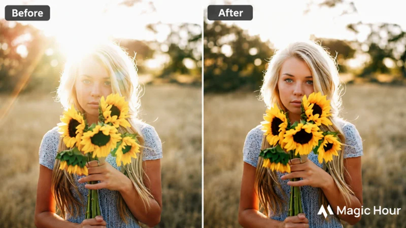 magic hour ai photo glare removal before and after