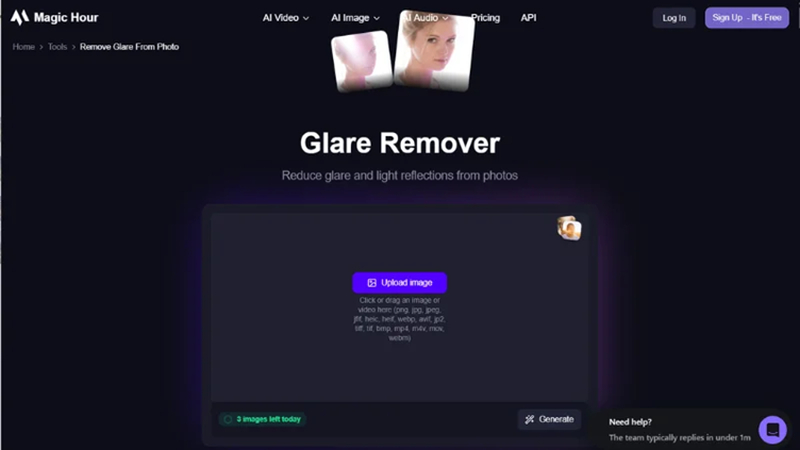 open the magic hour ai glare removal tool