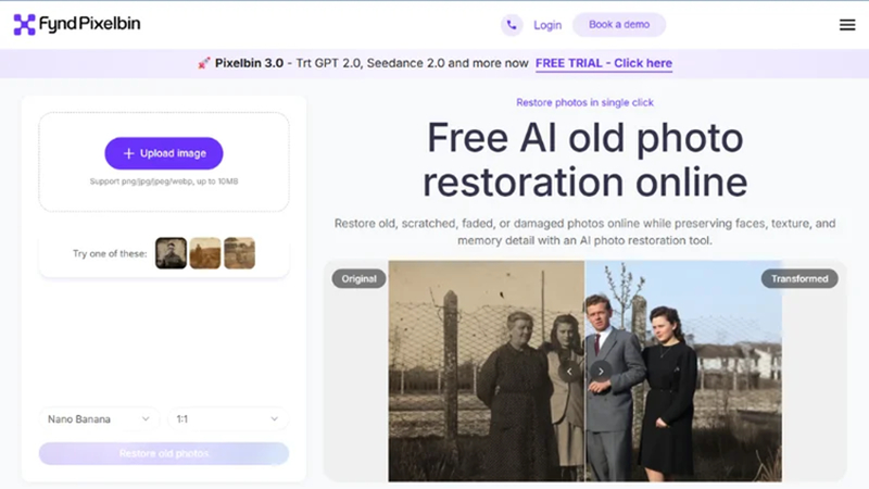 uploading an old image to pixelbin online tool