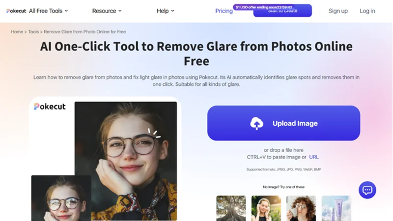 open the pokecut ai glare removal tool online