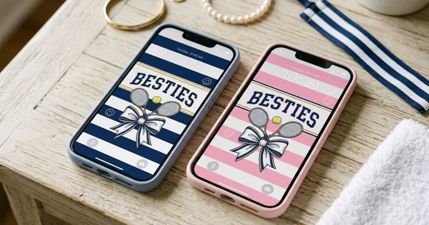 preppy bestie wallpaper navy stripes bow varsity design