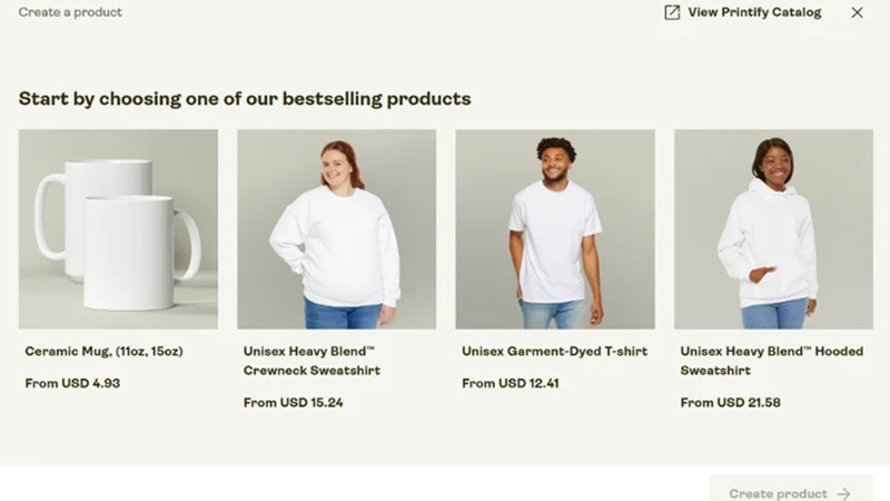 choose merch product in printify