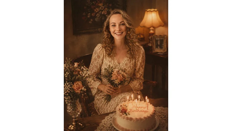 vintage birthday ai image for wife with cake