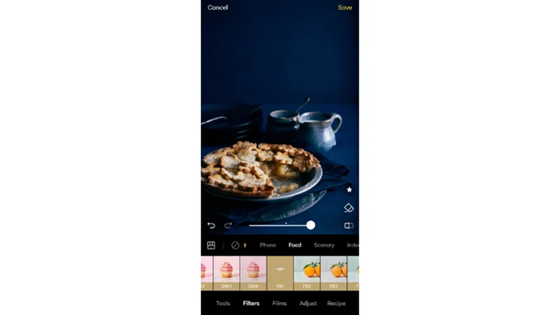 selecting a suitable food filter in foodie camera