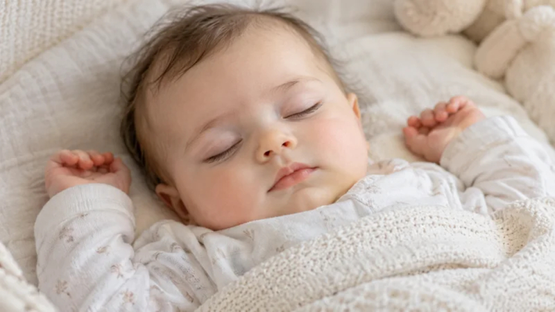 close-up infant photography showing a peacefully sleeping baby