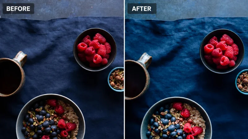 dark food photo before and after in snapseed
