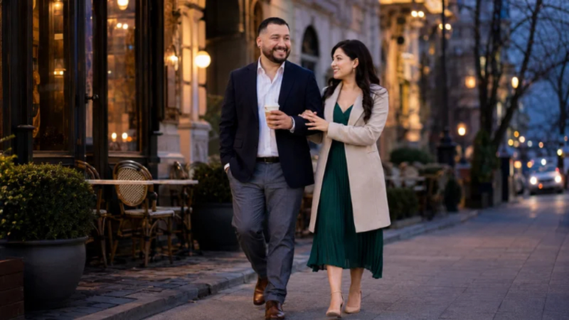 fashionable couple enjoying an evening city date