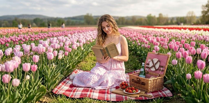 tulip picnic girl aesthetic ai photo prompt gemini