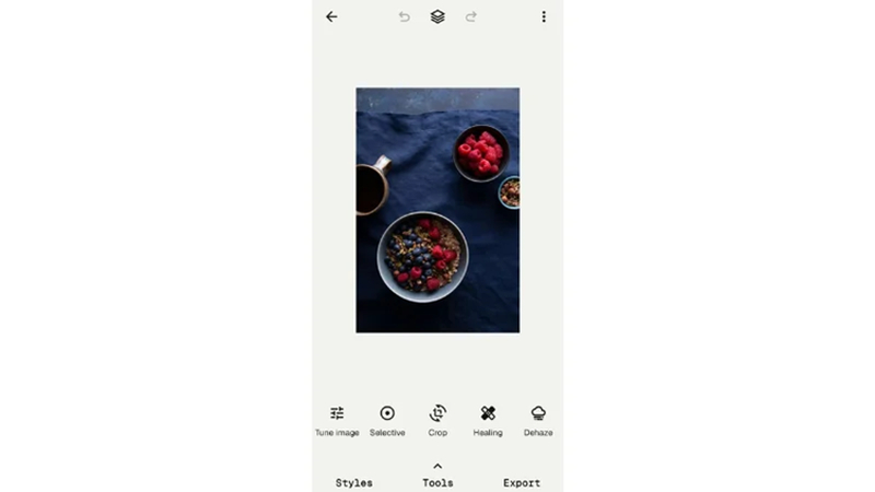 adding a dark food photo to the snapseed app