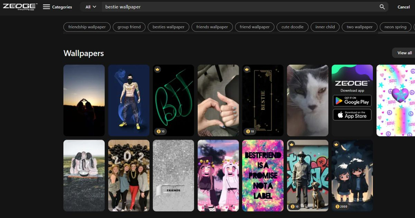 zedge app bestie wallpaper browse and preview screenshot