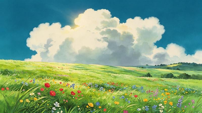 ghibli video ai prompt lush meadow