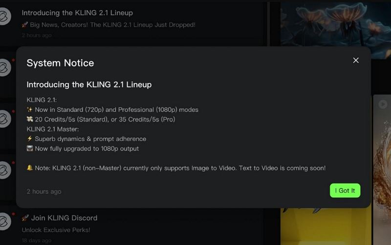 kling 2.1 release
