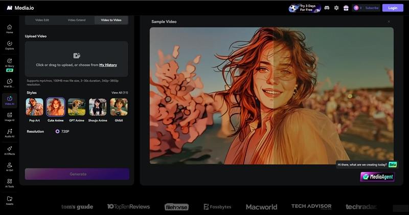 media.io ai restyle video generator