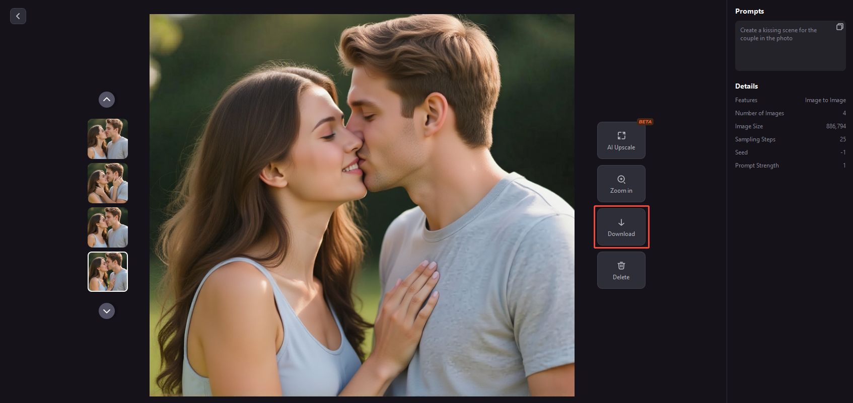 Review and Export AI Kiss Image