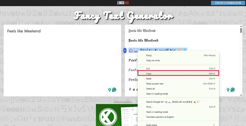 use lingojam facebook font changer