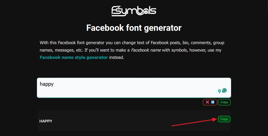 fb font changer fsymbols copy results
