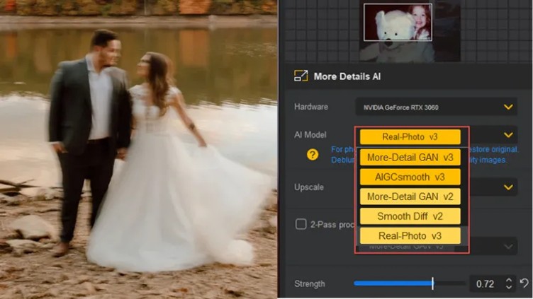 selecting an aiarty enhancement model and output resolution