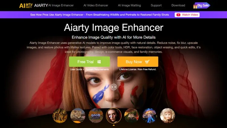 aiarty image enhancer download page for desktop photo editing