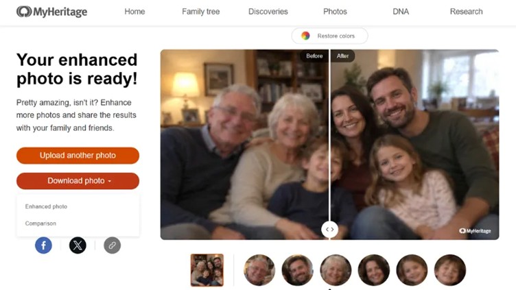 myheritage download options for saving an enhanced family photograph
