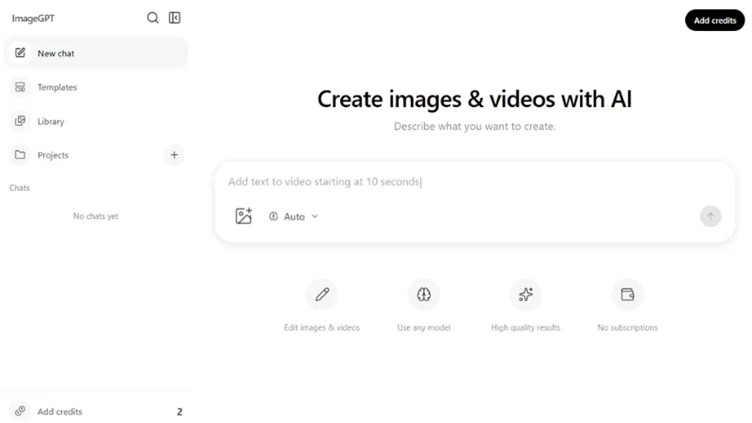 starting a new image editing chat in imagegpt