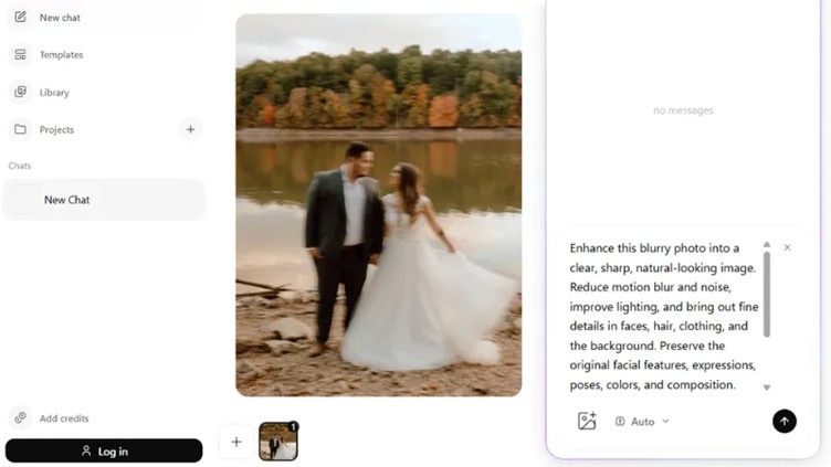uploading a wedding photo and entering enhancement instructions