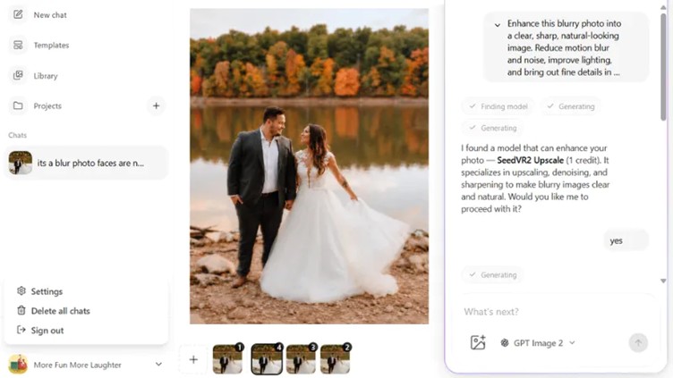 reviewing the wedding photo generated from an imagegpt
