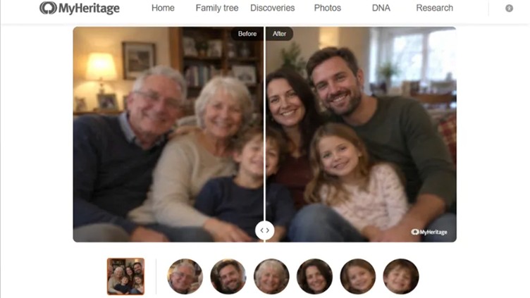 myheritage comparison slider and individual face previews