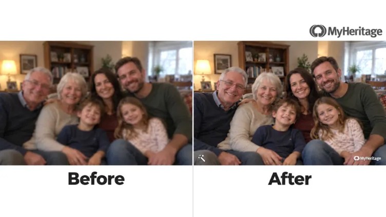original and enhanced family portraits with the myheritage