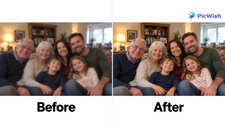 original and enhanced family photographs with the picwish