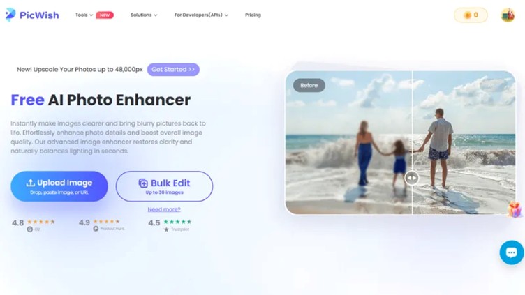 uploading a blurry family portrait to picwish ai photo enhancer