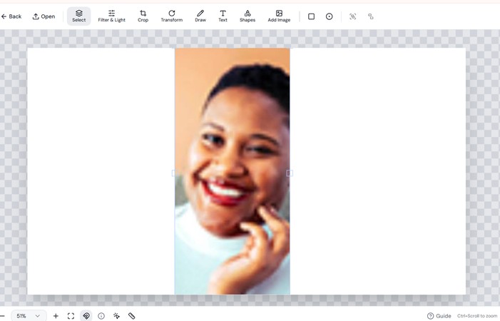 pikdraw editing a blurry portrait in the image editor