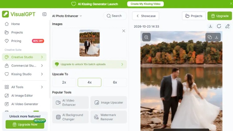 previewing the processed wedding photo before downloading it