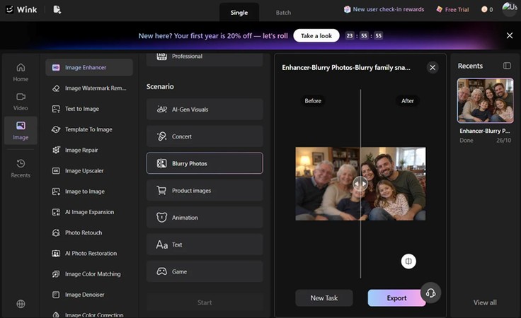 wink ai family portrait comparison with the export option