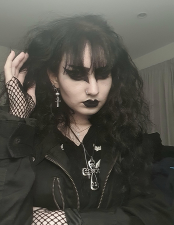 photo of a woman with 80s Goth makeup