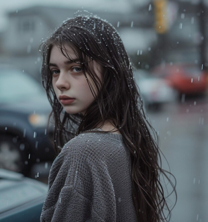a beautiful girl portrait in rain