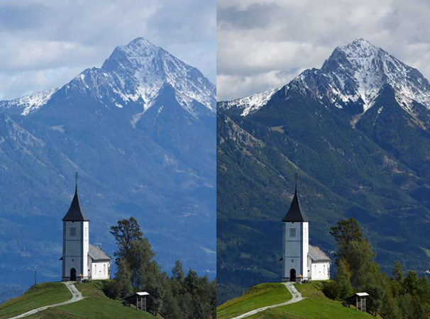 a beautiful view without polarizing filter vs with polarizing filter