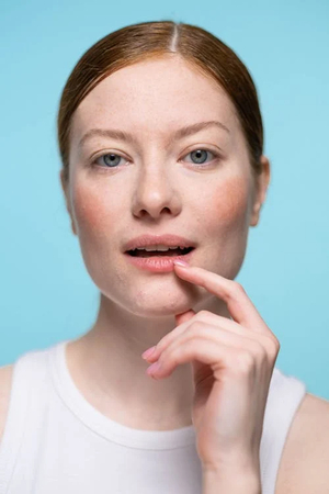 A girl hand on her chin