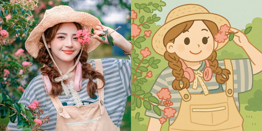 a girl holding a flower created by ai irasutoya