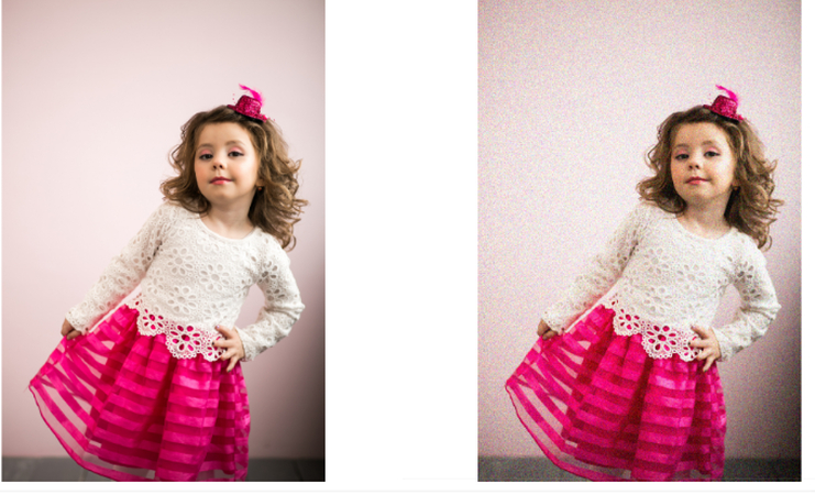 a girl without grain effect vs with grain effect