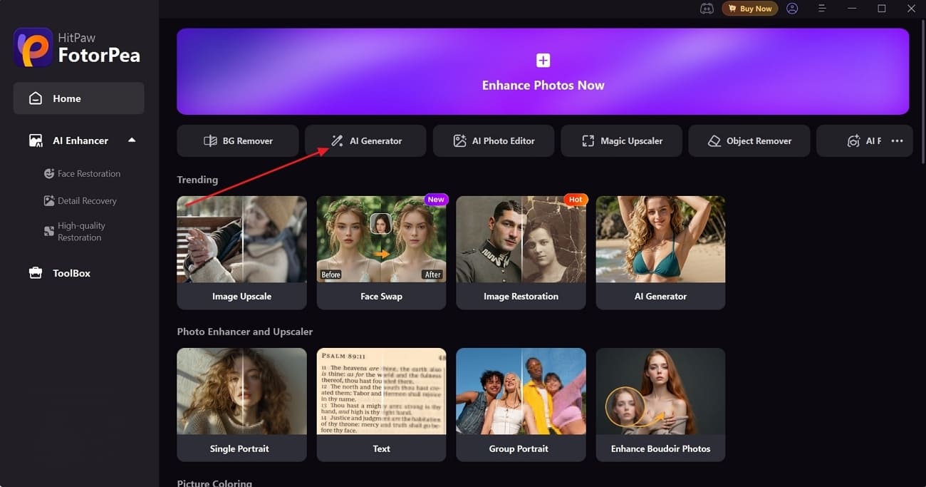 select ai generator tool in fotorpea