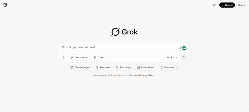 grok ai homepage screenshot