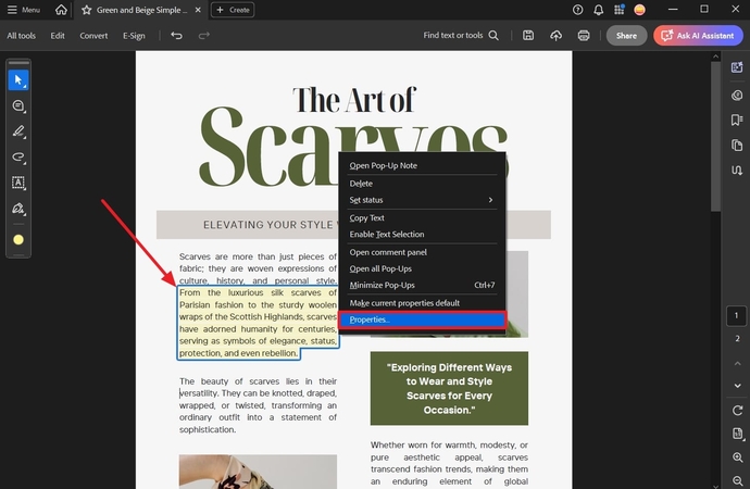 obtain highlighted text-properties