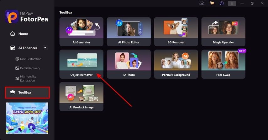 abrir eliminador de objetos en FotorPea