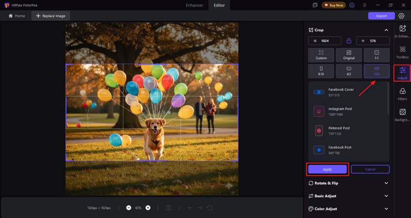 adjust image size by crop fotorpea